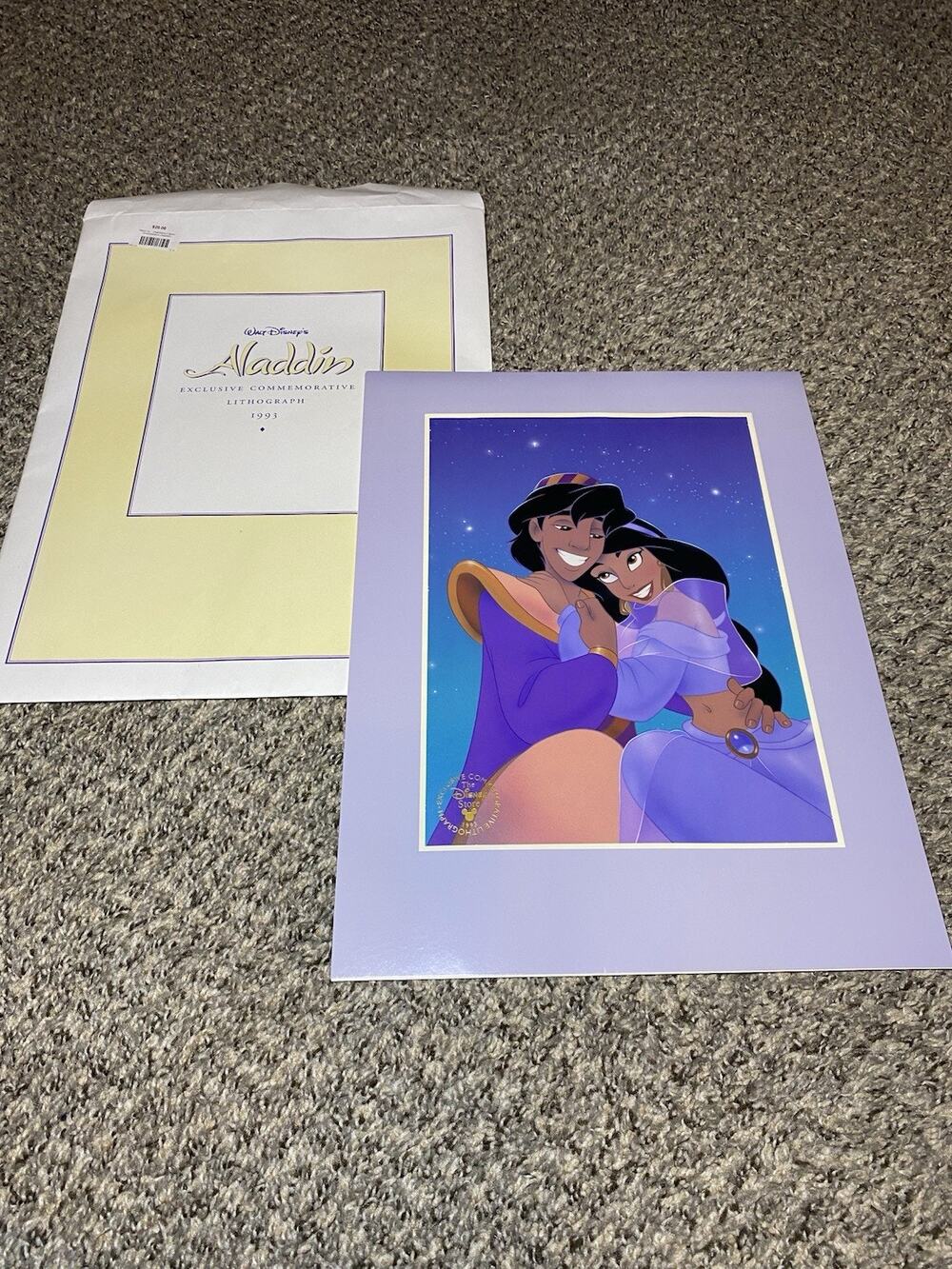 Aladdin Lithograph Walt Disney Store Exclusive Commemorative 1993 w/Envelope